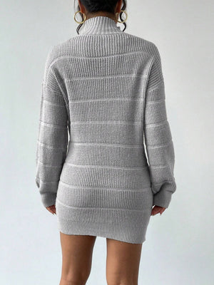High Collar Long Sleeve Waist-cinching And Hip-hugging Knitted Sweaters Midi Dresses