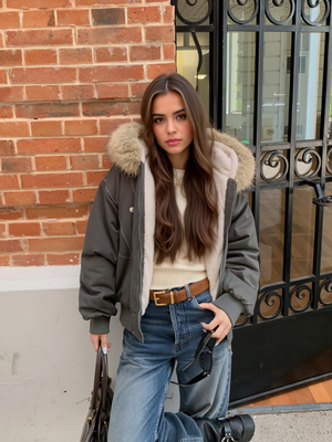 Jackets Fleece Lined With Fur Collar Hooded Loose Leisure Cotton Clothes