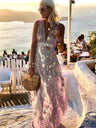 Printed Gathering Hot Stamping V-neck Sexy Maxi Dresses