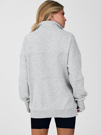 Women's Autumn/Winter Solid Color Half-Zip Long-Sleeve Side-Slit Sweatshirt