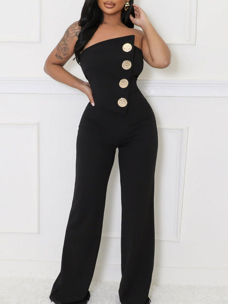 Metal Buttons Strapless Backless Jumpsuits