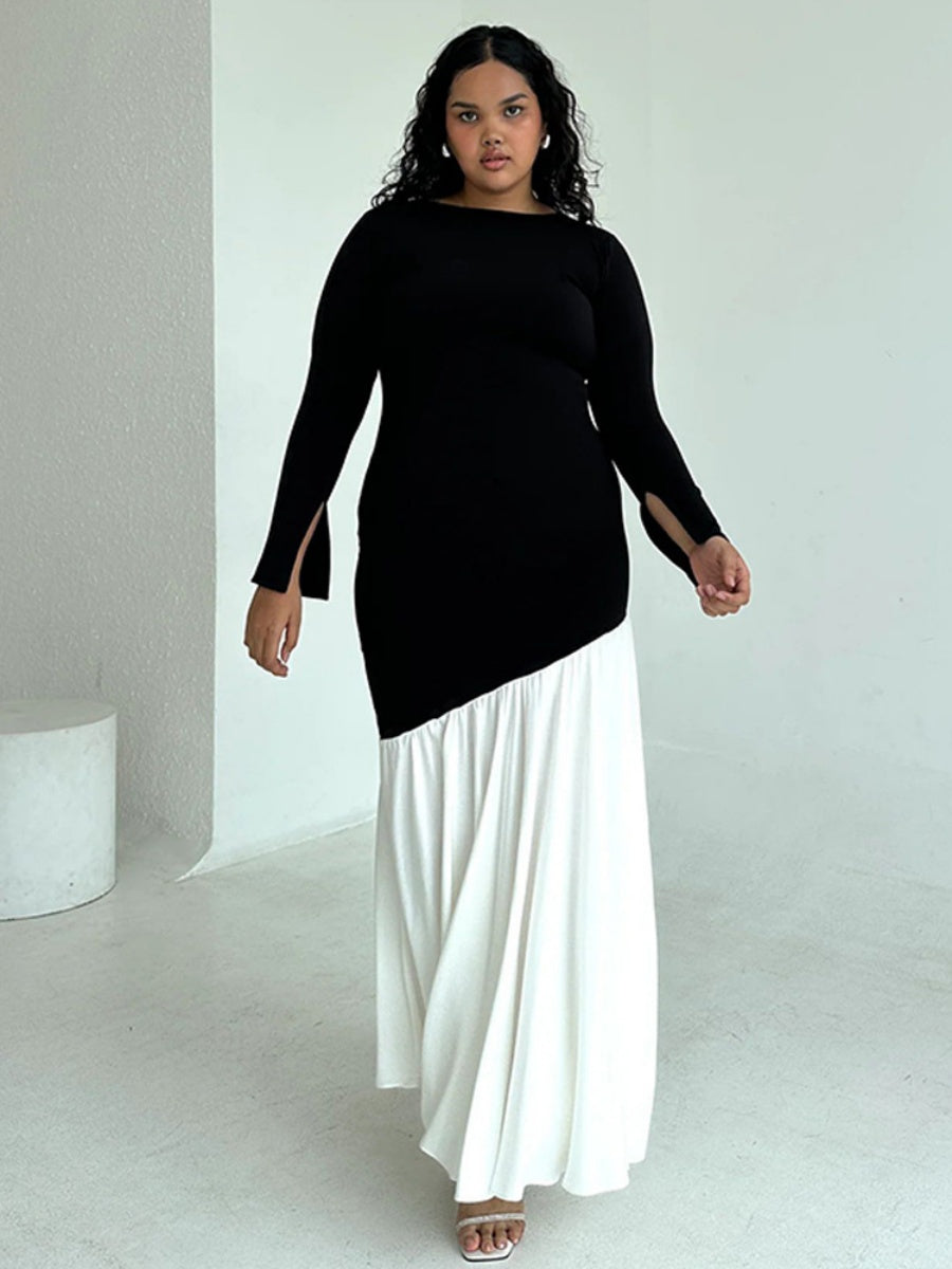 Liber Autumn Women's Contrast color pleats Solid Color Maxi Dresses
