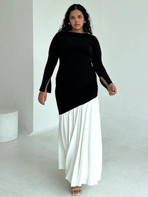 Liber Autumn Women's Contrast color pleats Solid Color Maxi Dresses
