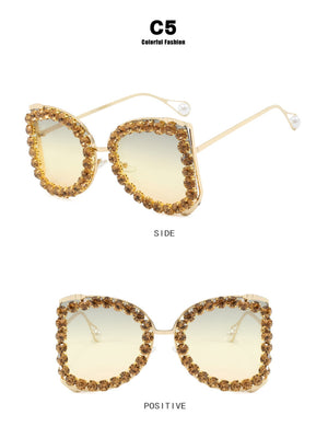 Rhinestone Full-rimmed Irregular Sunglasses