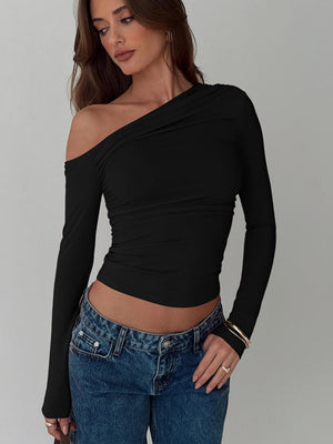 Liber Summer Women's Asymmetrical Solid Color T-shirts