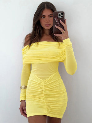 Women's Mesh Off Shoulder Long sleeve Mini&Short Dresses