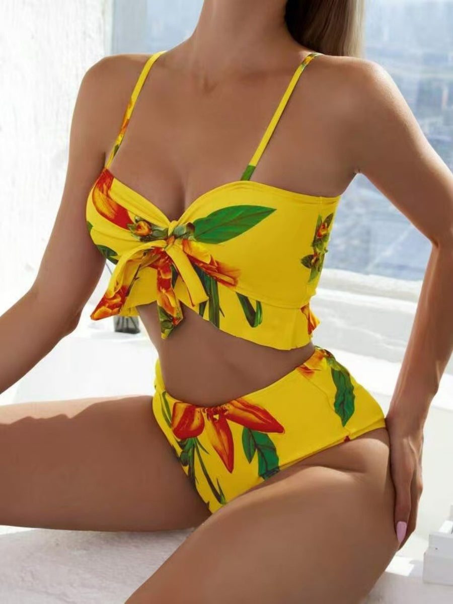 Floral Print Vacation Bikini Three-Piece Set