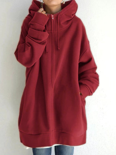 Zipper Long Fleece Lined Coat Hoodies