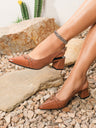 Pointed-toe Embossed Patchwork Open-back High Heels