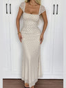 Polka Dot Ruched Mesh Fishtail Maxi Dress