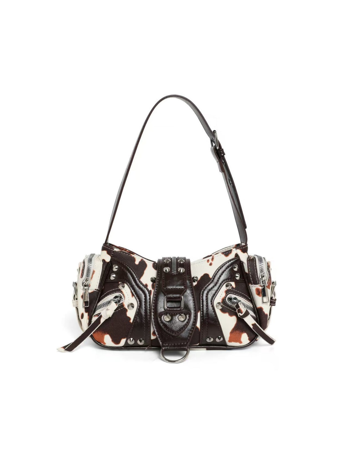 Stylish Leopard Print Edgy Biker Studded Shoulder Bag