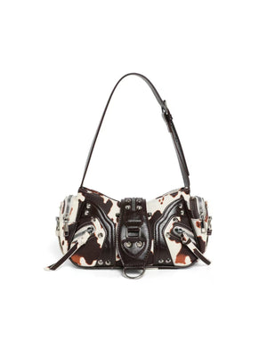 Stylish Leopard Print Edgy Biker Studded Shoulder Bag