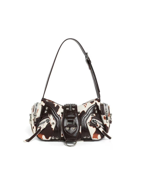 Stylish Leopard Print Edgy Biker Studded Shoulder Bag