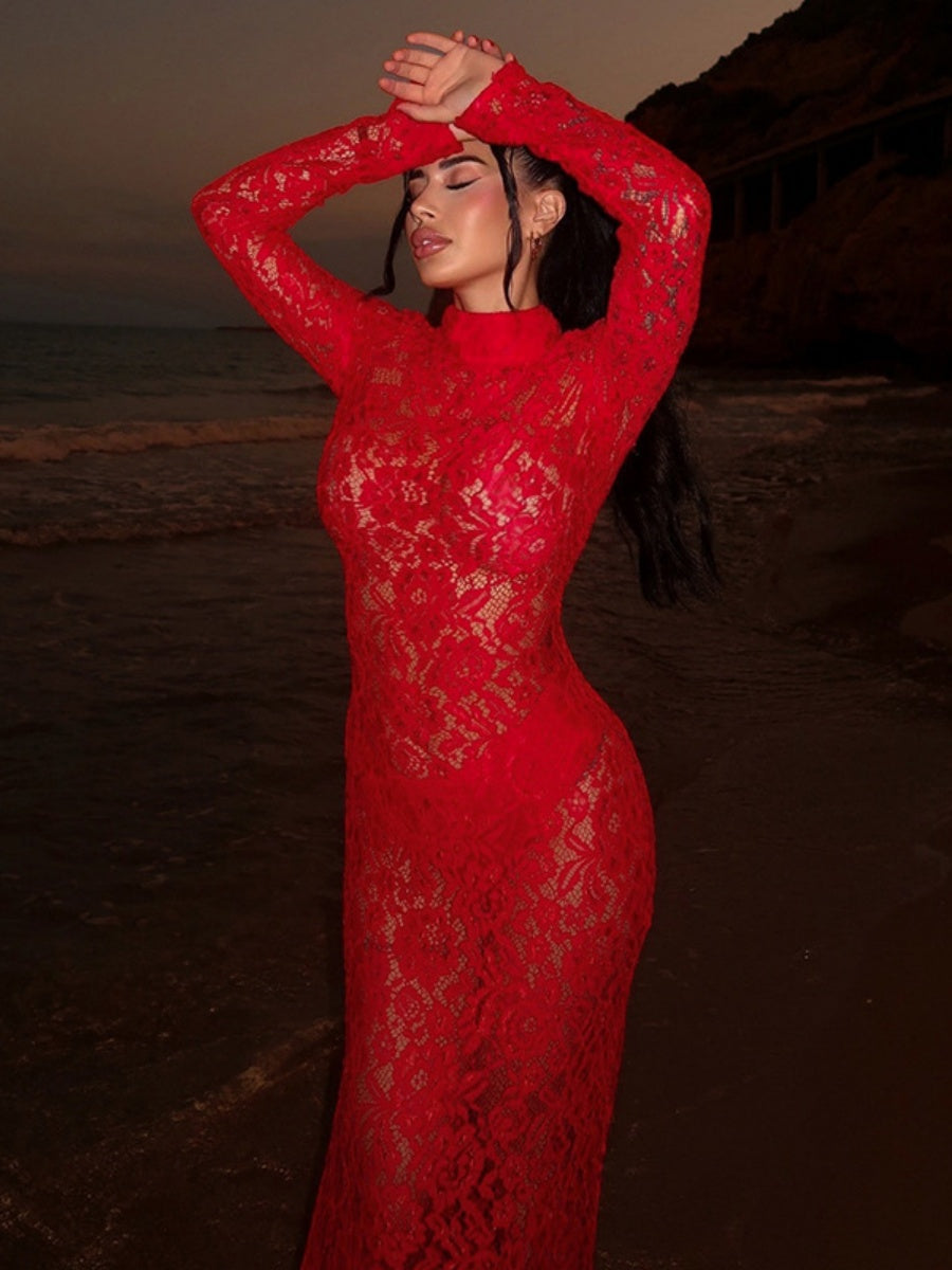 Women's Lace Long sleeve Maxi Dresses