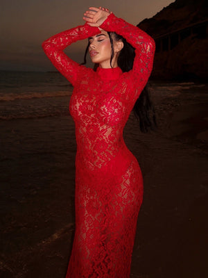 Women's Lace Long sleeve Maxi Dresses