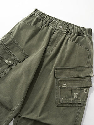Washing Water Cut Multiple Pockets Old Tooling Casual Trousers