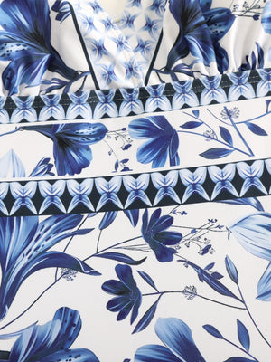 Blue And White Porcelain Print One-piece Slimming And Figure-flattering Long Swimsuit And Sun Protection Dress Two-piece Set