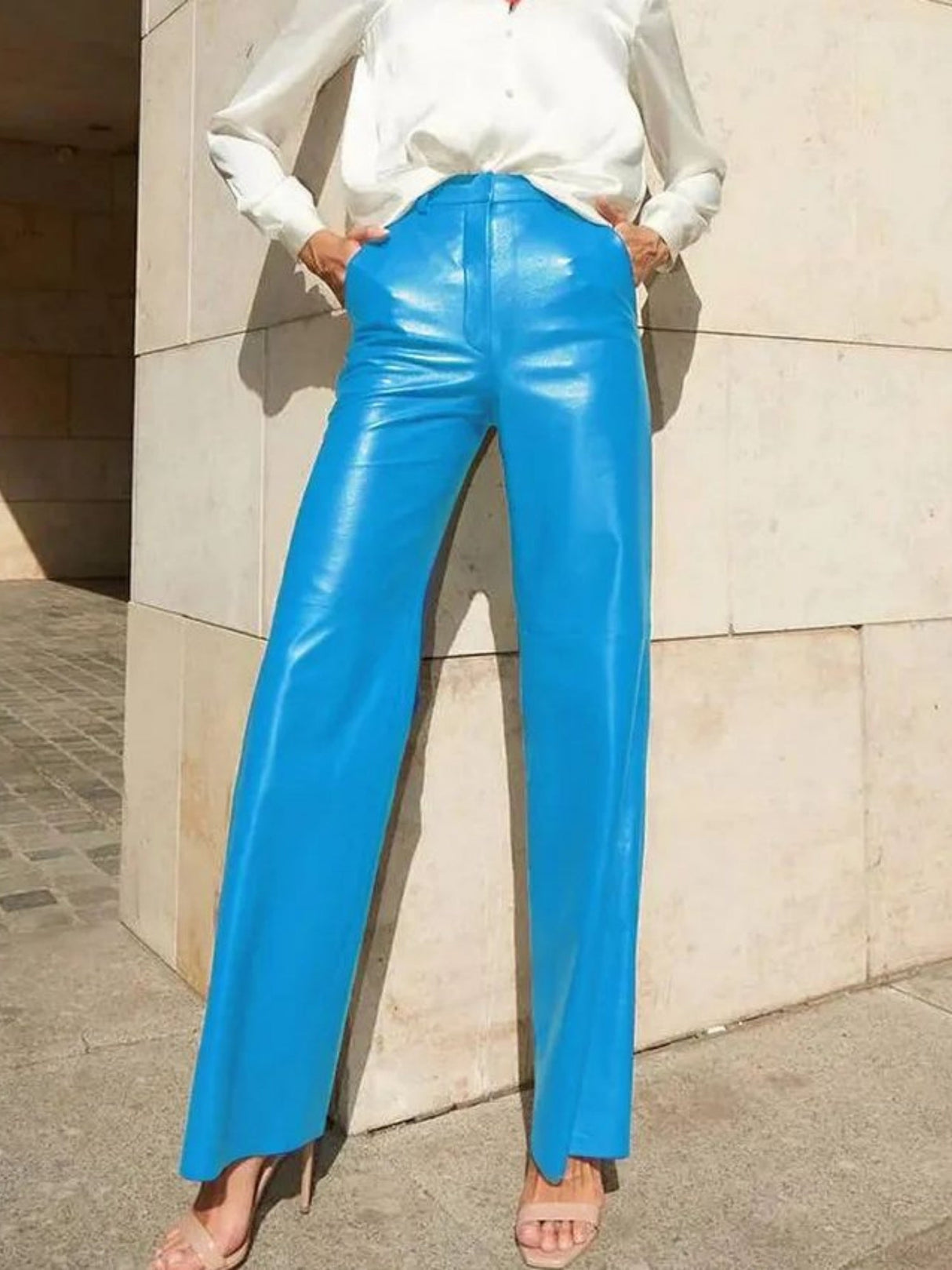 Leather Stitching High-waisted Hip Lift Straight-leg Pants Pants