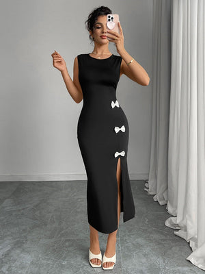 Bow Slit Sleeveless Maxi Dresses