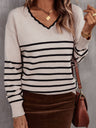 Stripes V-neck Color Matching Knitted Sweater