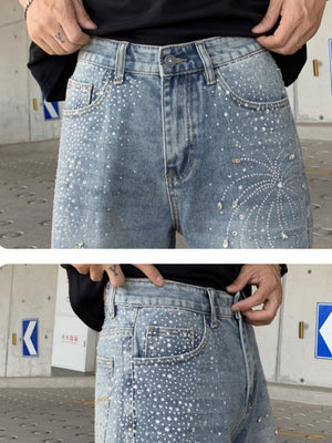 Diamond Full Diamond Hole Gradient 7 Points Denim Shorts
