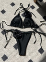 Solid Color Rose Drawstring Two-piece Swimsuit Bikini