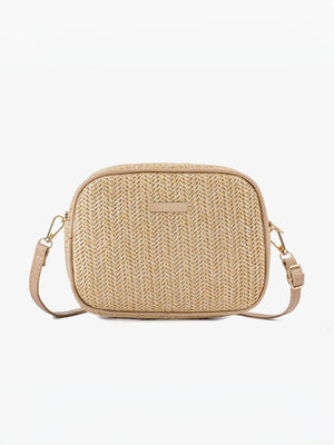 Holiday Straw Woven Oval Crossbody Bag