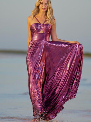Liber Summer Women's Backless Solid Color Slit long dress
