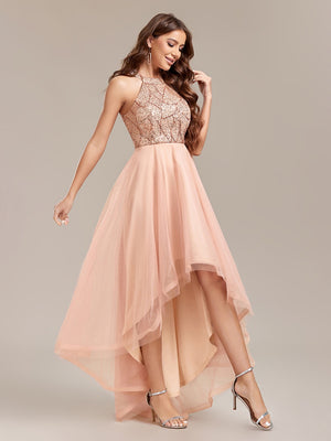 Halter Sequins Mesh Irregular Hem Formal Dress Maxi Dresses