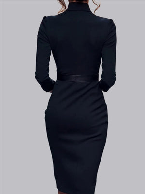 Temperament Waist Hip-hugging Long Sleeve Workplace Midi Dresses