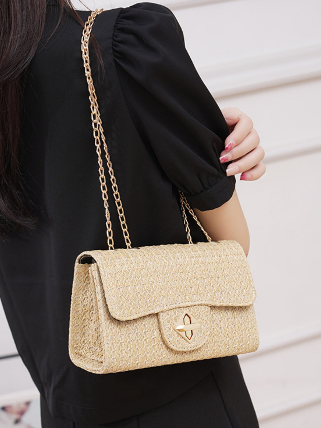 Solid Color Straw Crossbody Bag For Vacation