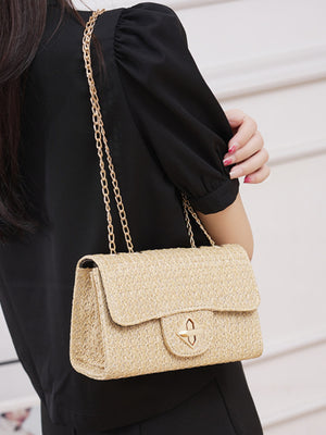 Solid Color Straw Crossbody Bag For Vacation