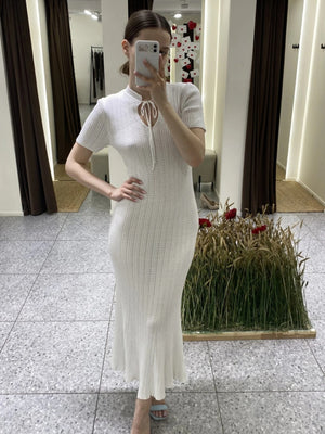 Hollow Knitting Crochet Jacquard Hip-hugging Short Sleeve Grace Maxi Dresses