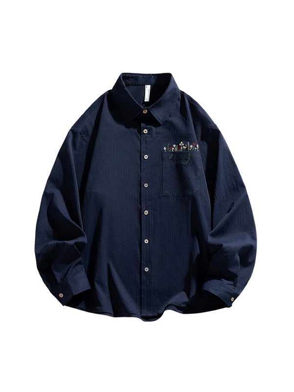 Simple Floral Embroidery Stripes Shirts