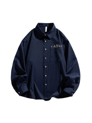 Simple Floral Embroidery Stripes Shirts