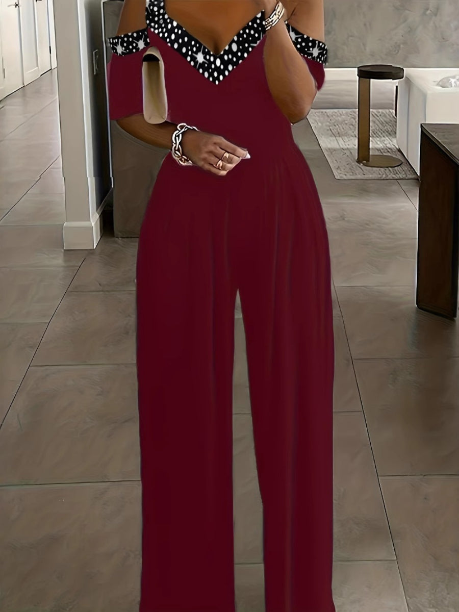 Polka Dot Print Off-shoulder Wide Leg Jumpsuits