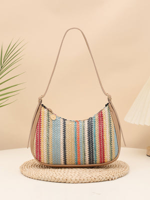 Colorful Straw Shoulder Bag For Vacation