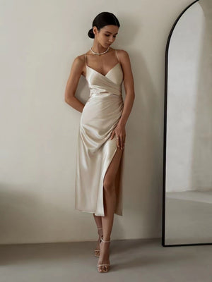 Sexy Backless Slit Halter Midi Dress