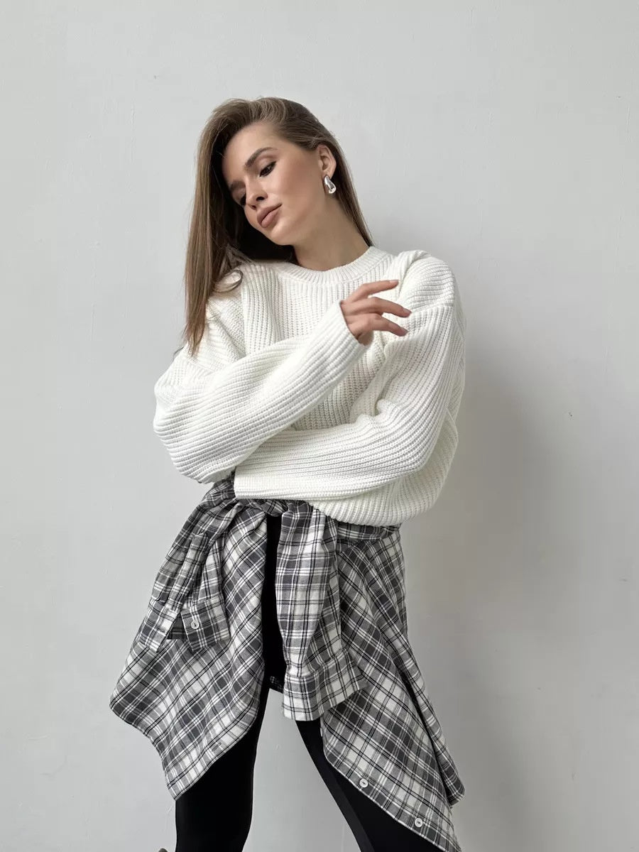 Liber Autumn women's plain solid color pullover long-sleeved sweater