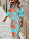 Wrap-up Shirt Collar Lace Up Printed Maxi Dresses