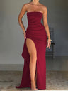 One-shoulder Collar Tube Top Sexy Backless High Fork Maxi Dresses