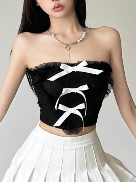 Bow Love Ruffle Strapless Vest