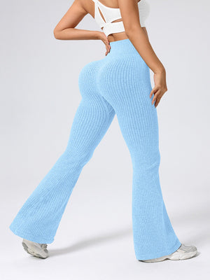 Paspelierte Schlaghose, hochgeschnittene Hüftlift-Fitness-Yogahose