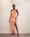 Wood Ear Cross Chiffon Floral High Slit Maxi Dresses
