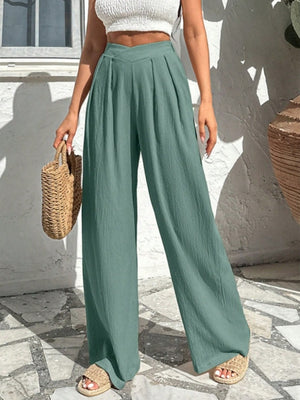 Asymmetrical High-waisted Loose-fitting Trousers With Pleats At The Waist