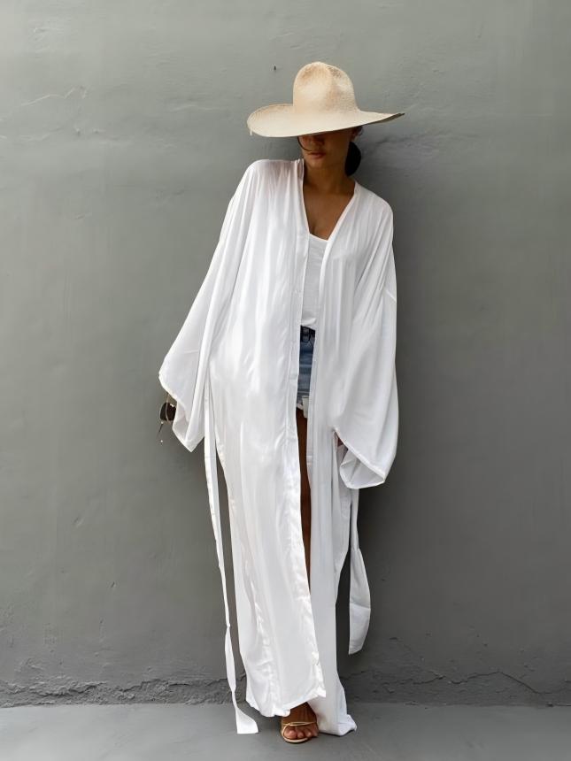 Loose-fitting Long Cardigan For Beach, Sun Protection, Beach Vacation, Bikini Cover-up, Swimwear Outerwear