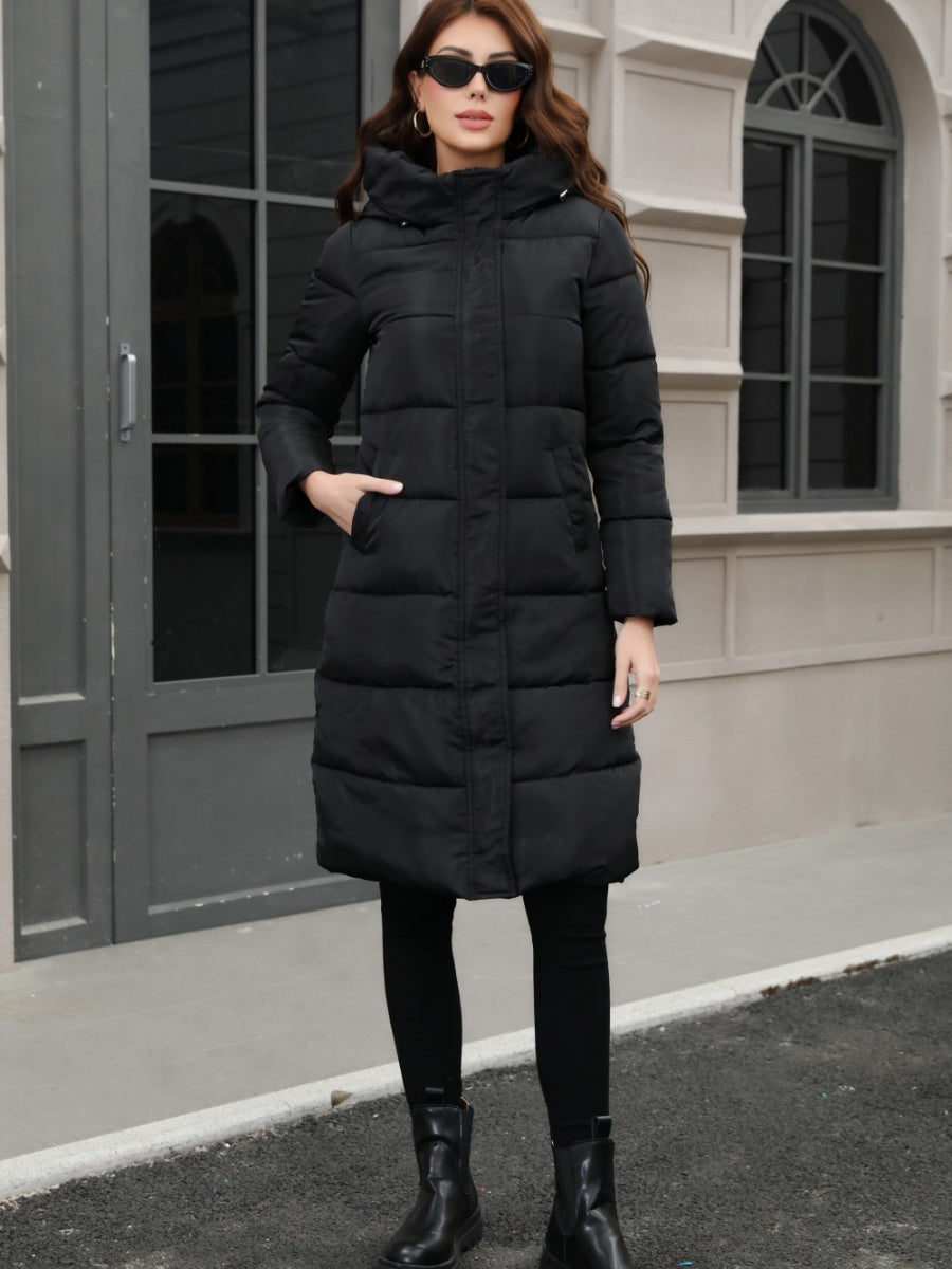 Black Hooded Thickening Slim-fit Long Down Jacket