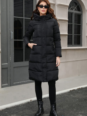 Black Hooded Thickening Slim-fit Long Down Jacket