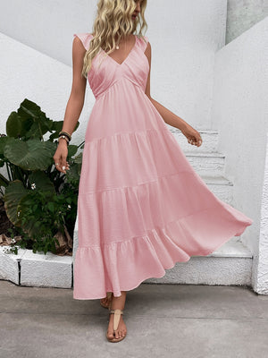 V-neck Pleats Comfort Gentle Maxi Dresses