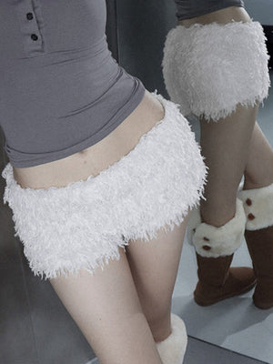 Weiße Mao Mao Shorts, warm und eng anliegend, mit niedrigem Bund